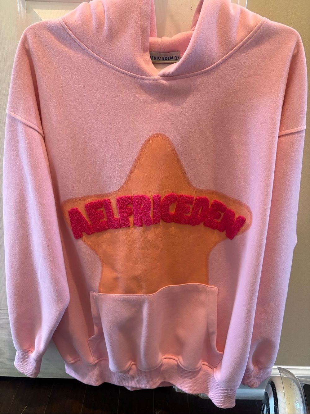Aelfric Eden Pink Hoodie with Orange Star and Fuzzy Pink Logo Small